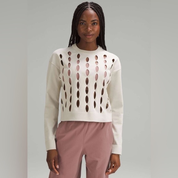 lululemon athletica Tops - Lululemon Open-Hole Mesh Knit Pullover in Bone
